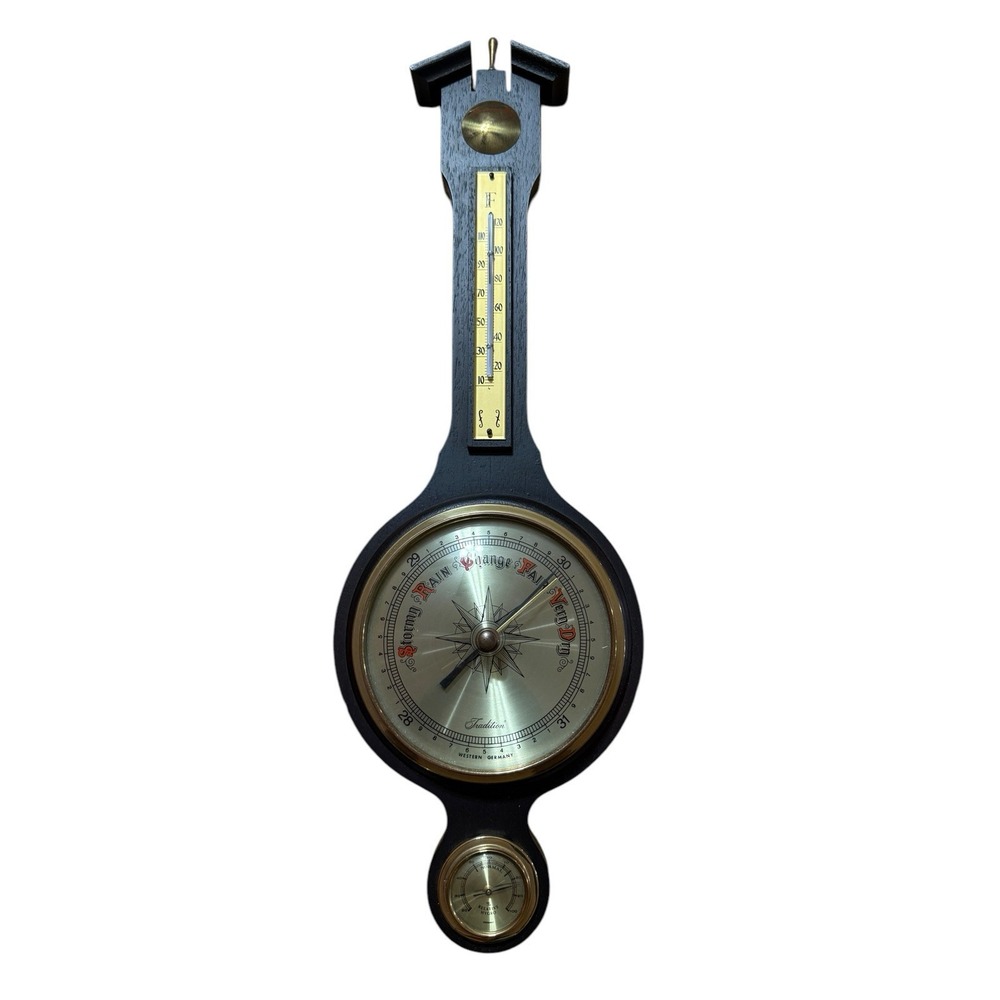 Vintage Weather Barometer Thermometer & Hygro Banjo Style Western Germany 21"